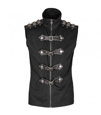 Men Gothic Cyber Vest Steampunk Military Rock Black Vest Top For Men 